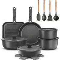 YASHE Kochgeschirr-Set, 21-teilig, abnehmbare Griffe, Grau