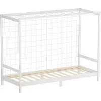 ML-Design Kinderbett Fußballtor 90x200 cm, Weiß, Einzelbett für Kinder, Holzbett mit Lattenrost & Tornetz, Jugendbett aus Kiefernholz, Handballtor