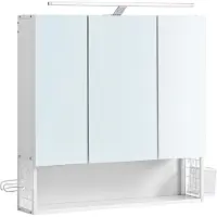 Vasagle Badezimmerschrank mit 3 Türen, Spiegelschrank, Wandschrank, Stecker, Hängekorb, Haartrockner-Halter, viel Stauraum