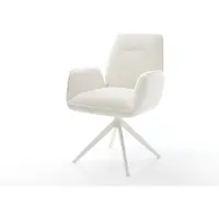 DELIFE Drehstuhl Zoa-Flex Bouclé Soft Beige Kreuzgestell breit Weiß 360° drehbar Wippfunktion Taschenfederkern