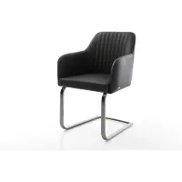DELIFE Freischwinger Greg-Flex Echt-Leder Schwarz Freischwinger flach Graphit Taschenfederkern
