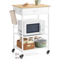 Vasagle Küchewagen mit Rollen, Schublade, 2 Haken, 47 x 60 x 90 cm