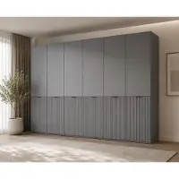 MOEBLO Drehtürenschrank Minewra Nova 300 cm, Falttürenschrank 6-türig, Schrank mit Einlegeböden und Kleiderstange, Schlafzimmer - Grau