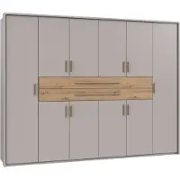 Luma-home Drehtürenschrank Kleiderschrank 273 cm Beige Grau Schubladen Griffe Eiche Artisan / 22645