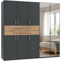 Luma-home Drehtürenschrank Kleiderschrank 225 cm Grafit Spiegel Schubkästen Eiche Artisan / 22637