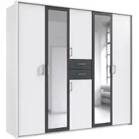 Luma-home Drehtürenschrank Kleiderschrank 228 cm Passepartout Schubladen Spiegel Ausstattung Weiß und Grafit / 22598