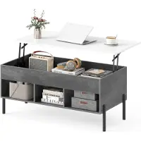 KOMFOTTEU Couchtisch mit Hubplatte, höhenverstellbarer Beistelltisch mit Stauraum, Wohnzimmertisch mit offenen Ablage & verstecktem Fach, Kaffeetisch für Wohnzimmer & Büro, 100 x 50 x 59 cm (Grau)