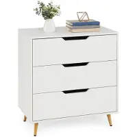 Costway Kommode mit 3 Schubladen, Sideboard mit Metallbeinen & Kippsicherung, Aufbewahrungsschrank und Nachttisch für Wohnzimmer, 69,5 x 40 x 79 cm