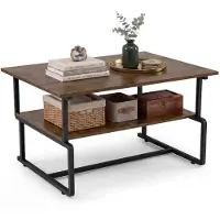 Costway 2-stufiger Couchtisch, Wohnzimmertisch mit Metallgestell & Holzoptik, Sofatisch mit Stauraum, Kaffeetisch für Wohnzimmer, 85x60x47cm, Schwarz
