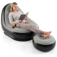 KOMFOTTEU Aufblasbares Sofa mit Ottomane, Luftsofa mit Fußhocker, bequemer Sofa-Sessel mit Getränkehalter & Reparaturflicken, tragbares Bodensofa für Innen und Außen, ideal für Camping & Gaming