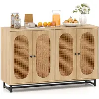 KOMFOTTEU Buffetschrank, Küchenschrank mit Türen aus PE-Rattan, Sideboard aus Holz mit verstellbaren Ablagen, Wohnzimmerschrank 108 x 38 x 81 cm, Aufbewahrungsschrank für Küche, Esszimmer & Wohnzimmer