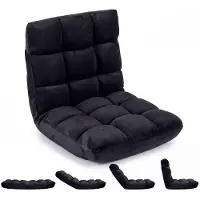 KOMFOTTEU Bodenstuhl mit verstellbarer Rückenlehne, Bodensofa gepolstert mit Schlaffunktion, Meditationsstuhl Faltbar, Lazy Sofa, Floor Chair für Wohnzimmer, Schlafzimmer & Balkon, blastbar bis 160 kg
