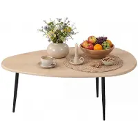 KOMFOTTEU Moderner Couchtisch Mitte Jahrhundert, ovaler unregelmäßiger Beistelltisch mit Metallbeinen, kompakter Mitteltisch für Wohnzimmer, Heimbüro, Leseecke, einfache Montage (natürlich)