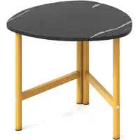 KOMFOTTEU Couchtisch mit großer Tischplatte, dreieckiger Metallgestell und verstellbaren Füßen, Beistelltisch aus Holz für Wohnzimmer, Schlafzimmer & Arbeitszimmer, 60 x 59 x 50 cm