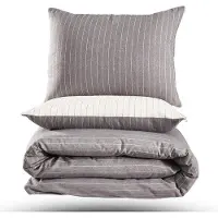 Markenlos Bettwäsche-Set - Pflegeleicht aus gewaschenem Baumwollmix - Atmungsaktives, weiches Bettbezug mit Reißverschluss - 155x220 / 80x80 - (Grau und