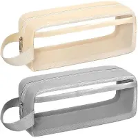 OEM Schulbeutel - 2 Stück Wasserfest - Transparenz - PVC - 21 x 8 x 11 cm - Beige und Grau