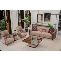 AEA Moderne Beige Wohnzimmer Sofas Textil Couchen Lehnsessel Couchtisch