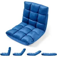 Costway Bodenstuhl mit Verstellbarer Rückenlehne, Bodensessel gepolstert, Bodenkissen faltbar, Meditationsstuhl, Relaxsessel, Thaikissen, Blau