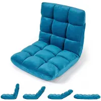 Costway Bodenstuhl mit Verstellbarer Rückenlehne, Bodensessel gepolstert, Bodenkissen faltbar, Meditationsstuhl, Relaxsessel, Thaikissen, Pfauenblau