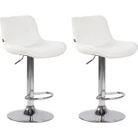 BellaFurn 2-teiliges Barhocker-Set – hohe Hocker – pflegeleichtes Kunstleder | Farbe: Weiß | Grundfarbe: Chrom