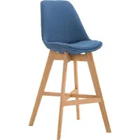 BellaFurn Barhocker mit Stoffpolsterung – Ottomane – Hoher Sitzkomfort – Gestell aus Eiche | Farbe: Blau | Kleidungsfarbe: Natur
