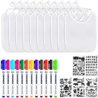 OEM Babymalset, 14 weiße Slabbetjes, 12 Stifte, 5 Malvorlagen, für Jungen und Mädchen