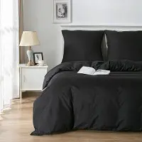 Markenlos Bettwäsche Set 135 x 200 cm, 3-teilig, Schwarz, Mikrofaser mit Reißverschluss