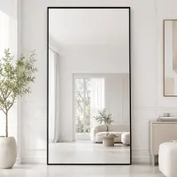Sonstiges Ganzkörperspiegel 198 x 89 cm Standspiegel Aluminium Schwarz Hartglas
