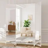 Sonstiges Standspiegel 3-Fach Faltbar 180x190cm Weiß, Unzerbrechlich, auf Rollen