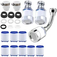 Sonstiges Wasserfilter für Wasserhahn 3 Stück, 360° drehbar, mit 8 Baumwollfilterelementen, für Küche & Bad