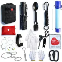 Sonstiges Survival Kit Outdoor Notfall Set Camping Ausrüstung mit Wasserfilter Schwarz