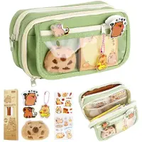 Sonstiges Federmäppchen mit Capybara Motiv, Großes Schlampermäppchen mit 9-Fach Organizer, Geschenkset Grün