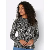Inspirationen Stehkragenshirt "Stehkragen-Shirt", Damen, Gr. 54, schwarz (ecru, schwarz, bedruckt), 95% Viskose, 5% Elasthan, unifarben, Shirts Stehkragenshirt