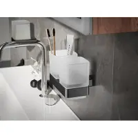Emco loft Doppel-Glashalter, satiniertes Kristallglas, Wandmodell, 052500500, Farbe: Schwarzchrom gebürstet