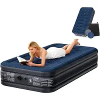 QEENTOE Luftmatratze mit integrierter Pumpe, selbstaufblasend in 3 Min, wasserdichte flockige Oberfläche, Luftbett für Camping, Zuhause & Gäste, 190×99×38 cm