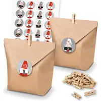 Itenga Adventskalender Set 29 Geschenktüten Klammern + Sticker Wichtelbande