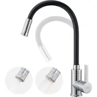 Auralum Küchenarmatur Schwarz mit 2 Strahlarten, Hochdruck, 360° drehbar, Wassersparend
