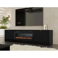 Mirjan 24 TV-Lowboard Tireno EF mit Kamin, TV-Tisch mit Klappe, Aluminiumgriff in der Farbe Gold (Farbe: Schwarz Molet)