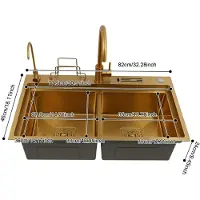 StarTech.com Küchenspüle - Doppelbecken 82x46 cm - Edelstahl 304 - Rechteckig - Mit Wasserhahn - Gold