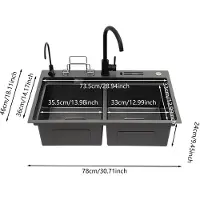 StarTech.com Küchenspüle - Doppelbecken - 78x46 cm - Edelstahl 304 - Mit Wasserhahn - Rechteckig - Schwarz