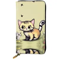 Markenlos Lange Clutch mit Katzen- und Schmetterlingsmotiv, Reißverschluss, Kartenhalter, tragbare Münzaufbewahrung für Reisen und den Alltag