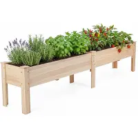 KOMFOTTEU Hochbeet aus Tannenholz, erhöhtes Blumenbeet mit 2 Pflanzkästen & Abflusslöchern, Pflanzkasten für Gemüse, Kräuter & Blumen, Kräuterbeet für Garten, Terrasse & Balkon, 240 x 43,5 x 51,5 cm