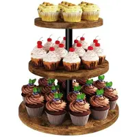 OEM Dreieckige Dessertstandaart mit 3 Ebenen - Holzcupcake-Turm - runde Dessertstandaart - Muffinstandaart - Weihnachts- und Geburtstagsdekoration - Haus- und Hochzeitsfeiertag - Holz - braun