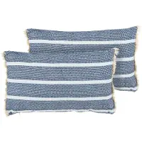 Beliani Gartenkissen 2er Set Blau Polyester 30 x 50 cm Rechteckig Gestreift mit Fransen Skandinavischer Stil Outdoor Kissen