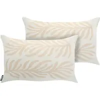 Beliani Gartenkissen 2er Set Hellbeige Polyester 30 x 50 cm Rechteckig Pflanzenmuster Skandinavischer Stil Outdoor Kissen