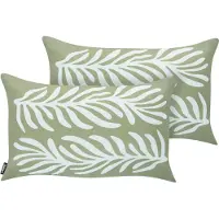 Beliani Gartenkissen 2er Set Olivgrün Polyester 30 x 50 cm Rechteckig Pflanzenmuster Skandinavischer Stil Outdoor Kissen