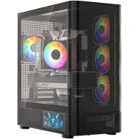 Modecom VOLCANO AQ400 ARGB, Schwarz, Midi Tower, 4 ARGB Lüfter, Glasfenster, für ATX Mainboards, Platz für 400 mm GPU, Mesh-Front