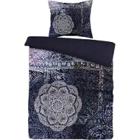Padiro Bettwäsche-Set 2-teilig für 1 Person - 140 x 200 cm + 50 x 75 cm - Baumwollsatin - Mehrfarbig/Blau - orientalisches Mandala-Muster