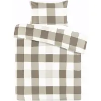 Padiro Bettwäsche-Set 2-teilig für 1 Person - 140 x 200 cm + 70 x 90 cm - Baumwollsatin - Taupe - Vichy-Karomuster