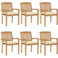 vidaXL Stapelbare Gartenstühle mit Kissen 6 Stk. Massivholz Teak